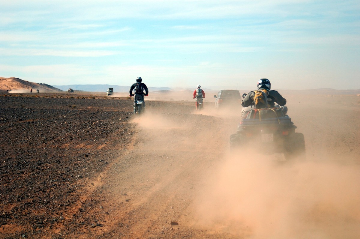 motorcycles and buggies in the desert